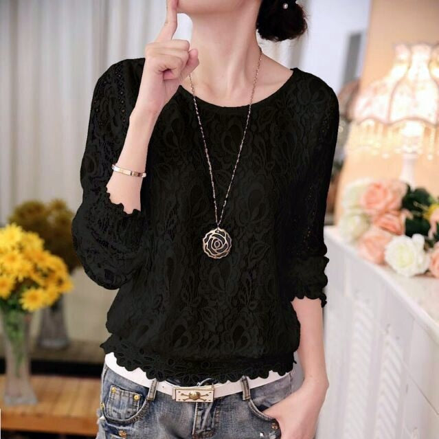 Top Dentelle Manche Longue Femme
