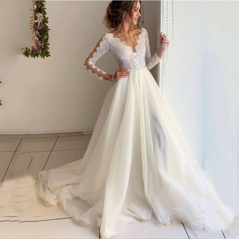 Robe de Mariée Blanche Manche Longue