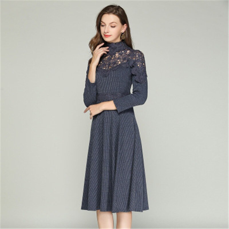 Robe Longue Dentelle Bleu