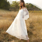 Robe Longue Dentelle Blanche Col Bateau