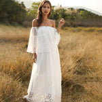 Robe Longue Dentelle Blanche Col Bateau