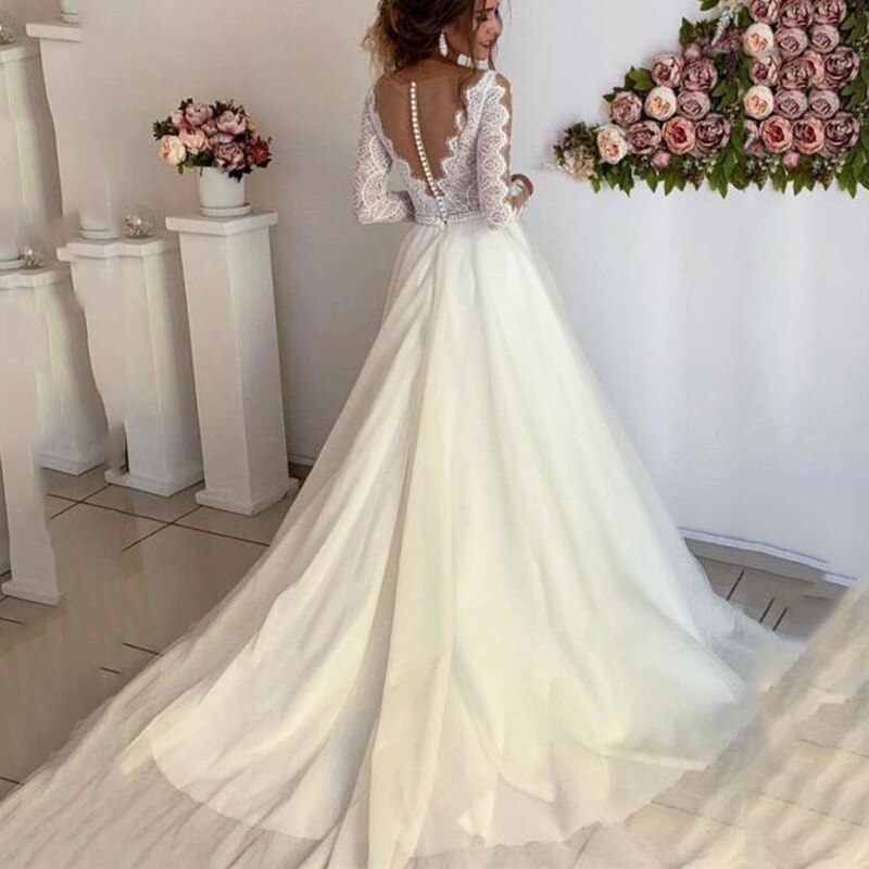 Robe de Mariée Blanche Manche Longue
