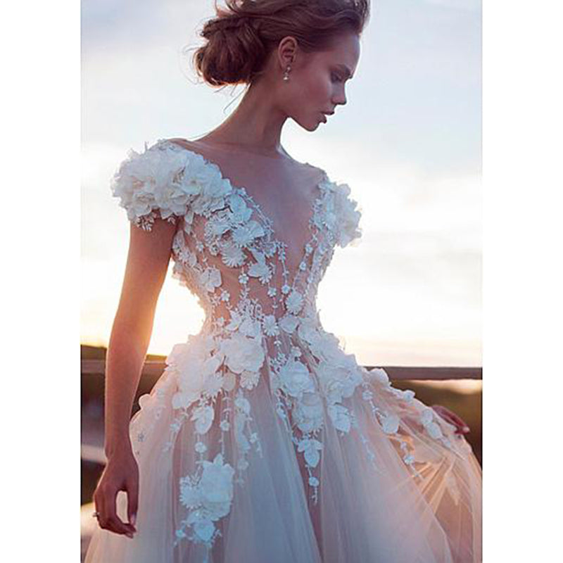 Robe de Mariée Dentelle Ouverte dans le Dos