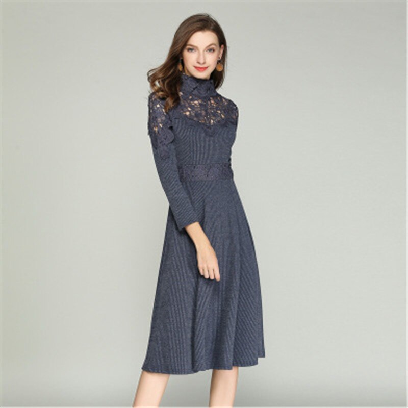 Robe Longue Dentelle Bleu