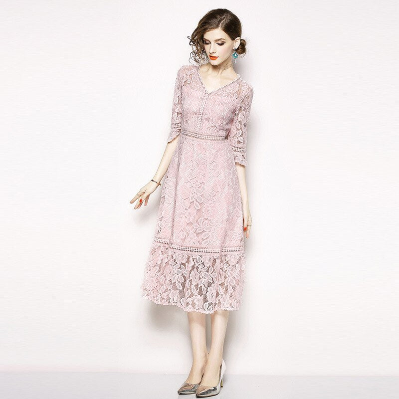 Robe Dentelle Bohème Rose | Infinie Dentelle