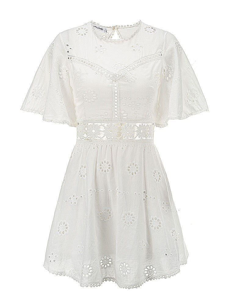 Robe Courte en Dentelle Creux Manches Mi-Longues | Infinie Dentelle