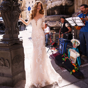 Robe de Mariée Sirène Dentelle Manche Longue