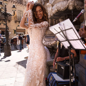 Robe de Mariée Sirène Dentelle Manche Longue