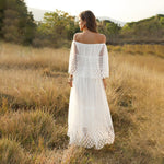 Robe Longue Dentelle Blanche Col Bateau