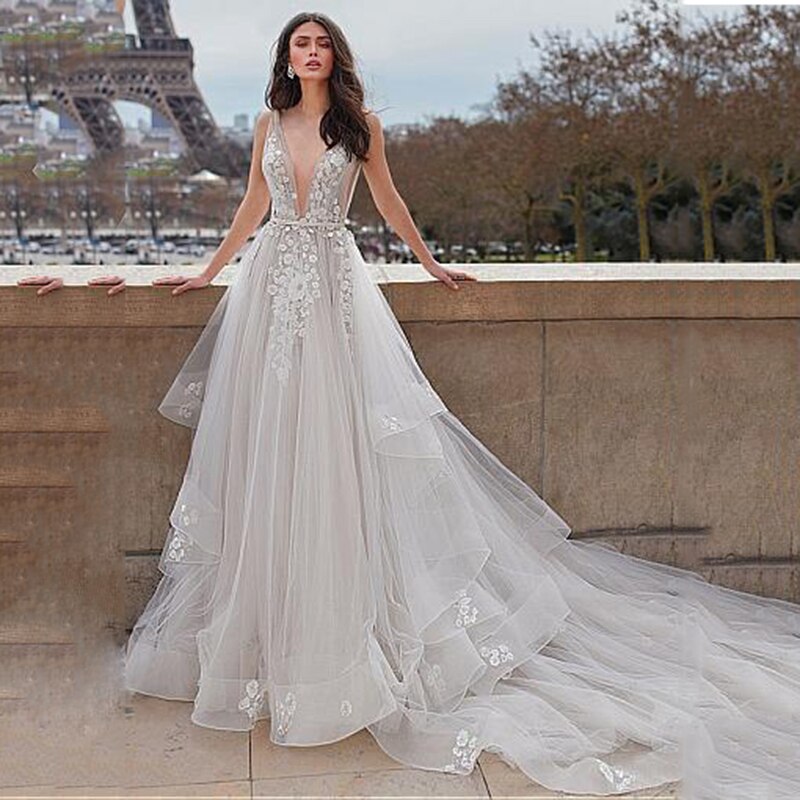 Robe de Mariée Dentelle Longue Traîne