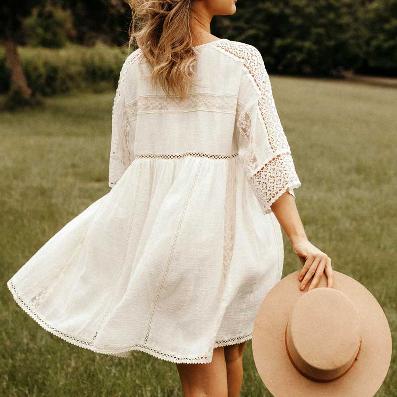 Robe Tunique Dentelle Blanche