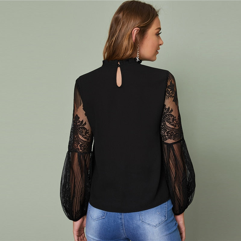 Haut Dentelle Manches Longues