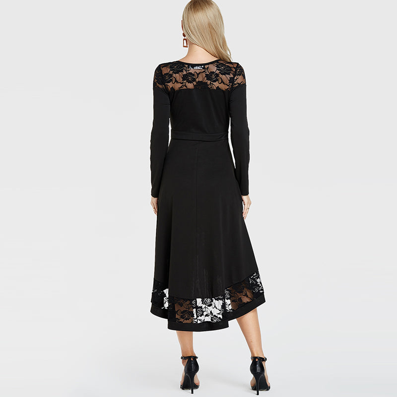 Robe Noire Dentelle Asymétrique