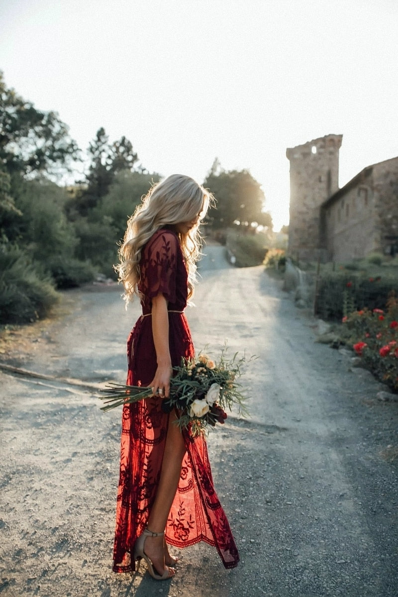 Robe Boho Dentelle Rouge | Infinie Dentelle