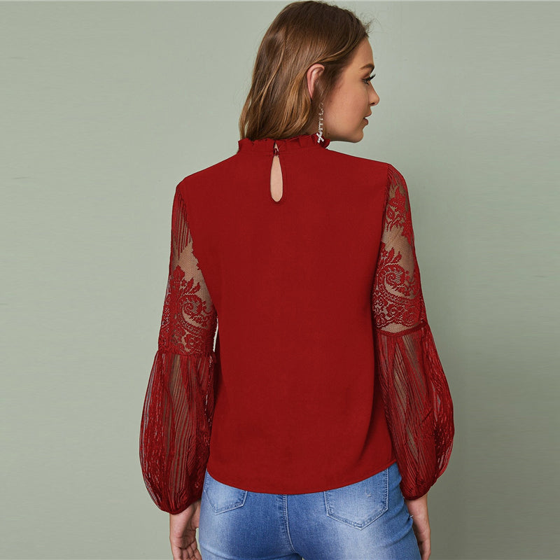 Haut Dentelle Manches Longues