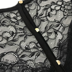Haut Noir Dentelle Manche Courte
