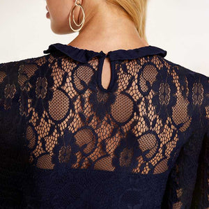 Robe Fourreau Dentelle Bleu Marine | Infinie Dentelle