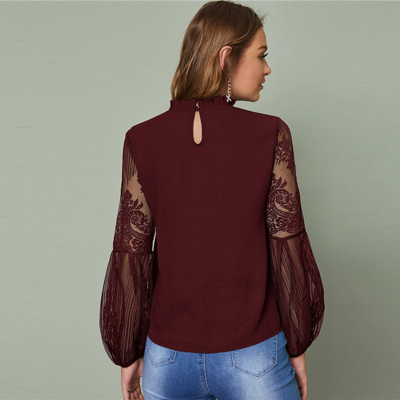 Haut Dentelle Manches Longues