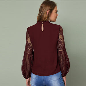 Haut Dentelle Manches Longues