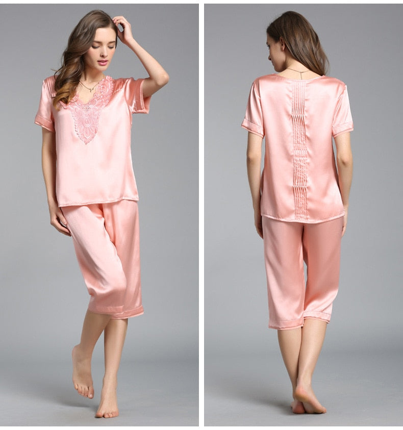 Pyjama Soie Dentelle Femme