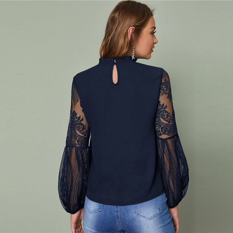Haut Dentelle Manches Longues
