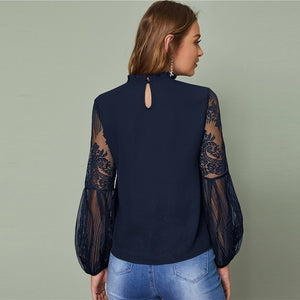 Haut Dentelle Manches Longues
