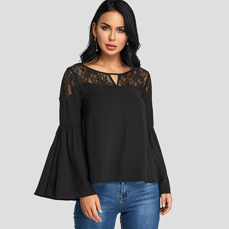 Haut Dentelle Manches Évasée