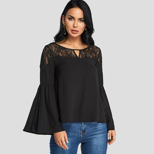 Haut Dentelle Manches Évasée