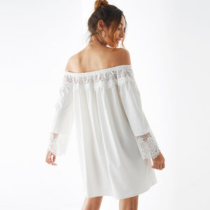 Robe Blanche Dentelle Col Bateau | Infinie Dentelle