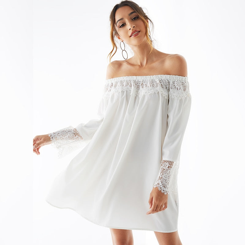 Robe Blanche Dentelle Col Bateau | Infinie Dentelle