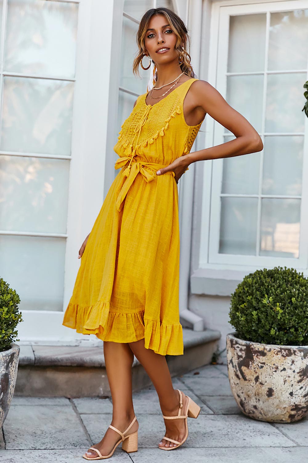 Robe Dentelle Jaune Moutarde | Infinie Dentelle