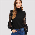 Top Dentelle Manche Longue Noir