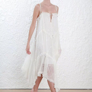 Robe Blanche Dentelle Asymétrique | Infinie Dentelle