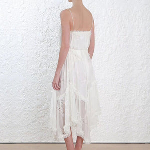 Robe Blanche Dentelle Asymétrique | Infinie Dentelle