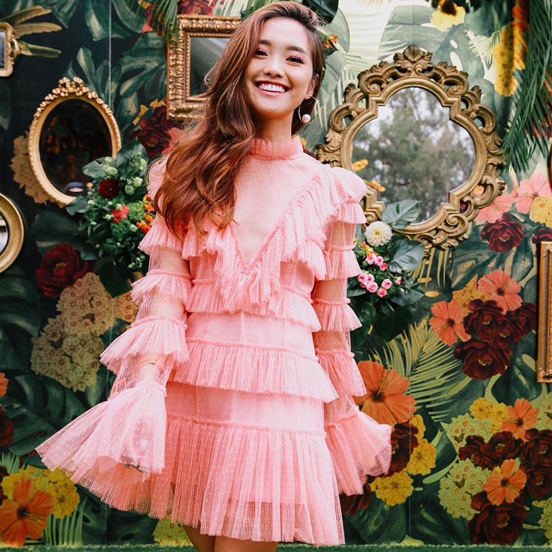 Robe Courte Dentelle Rose Poudré | Infinie Dentelle