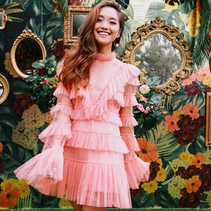 Robe Courte Dentelle Rose Poudré | Infinie Dentelle
