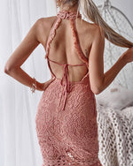 Robe Dentelle Dos Nu Rose Poudre | Infinie Dentelle