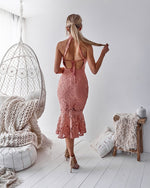 Robe Dentelle Dos Nu Rose Poudre | Infinie Dentelle