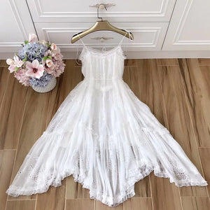 Robe Blanche Dentelle Asymétrique | Infinie Dentelle