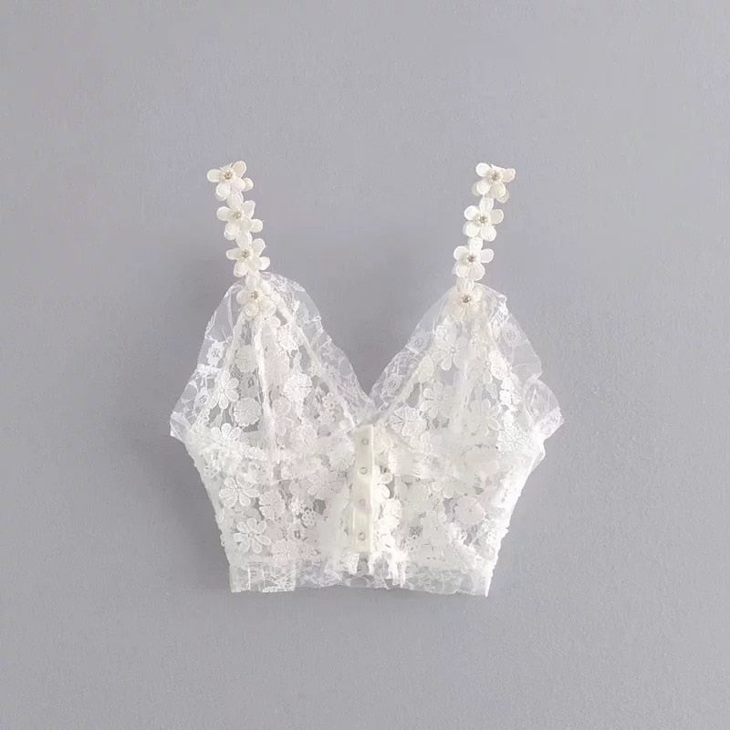 Haut Dentelle Blanc Court