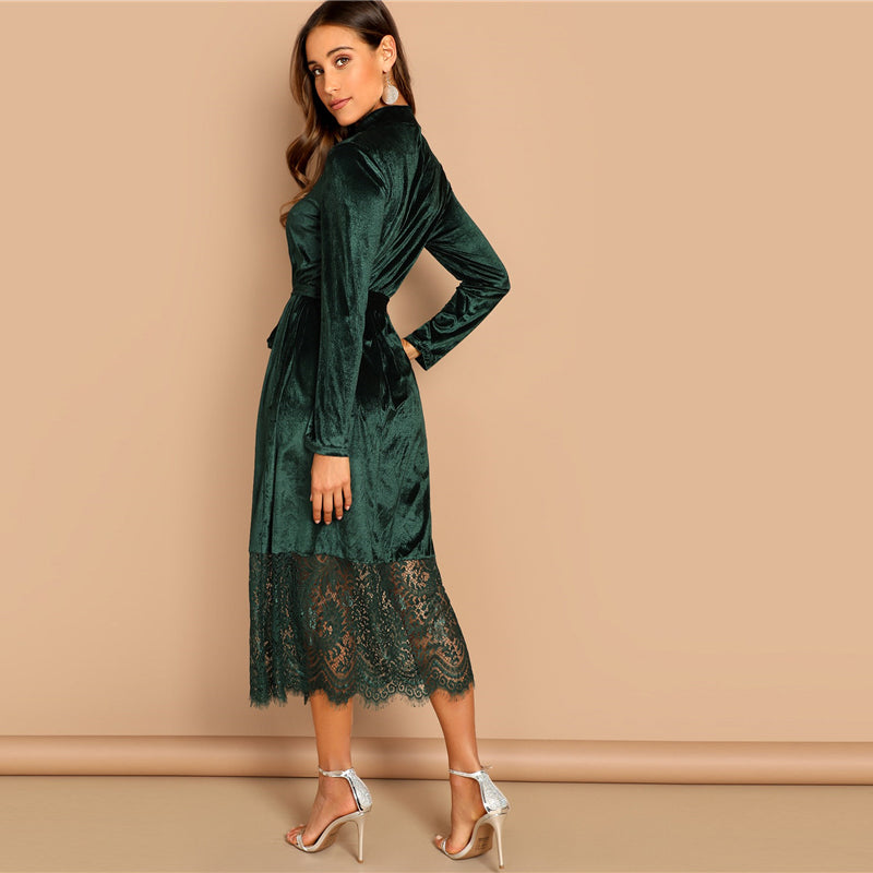 Robe Longue Dentelle Verte