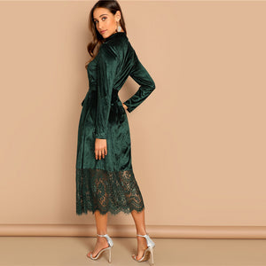 Robe Longue Dentelle Verte