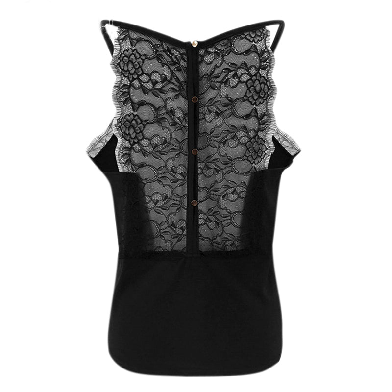 Haut Noir Dentelle Manche Courte