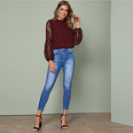 Haut Dentelle Manches Longues