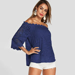 Top Dentelle Bleu Col Bateau