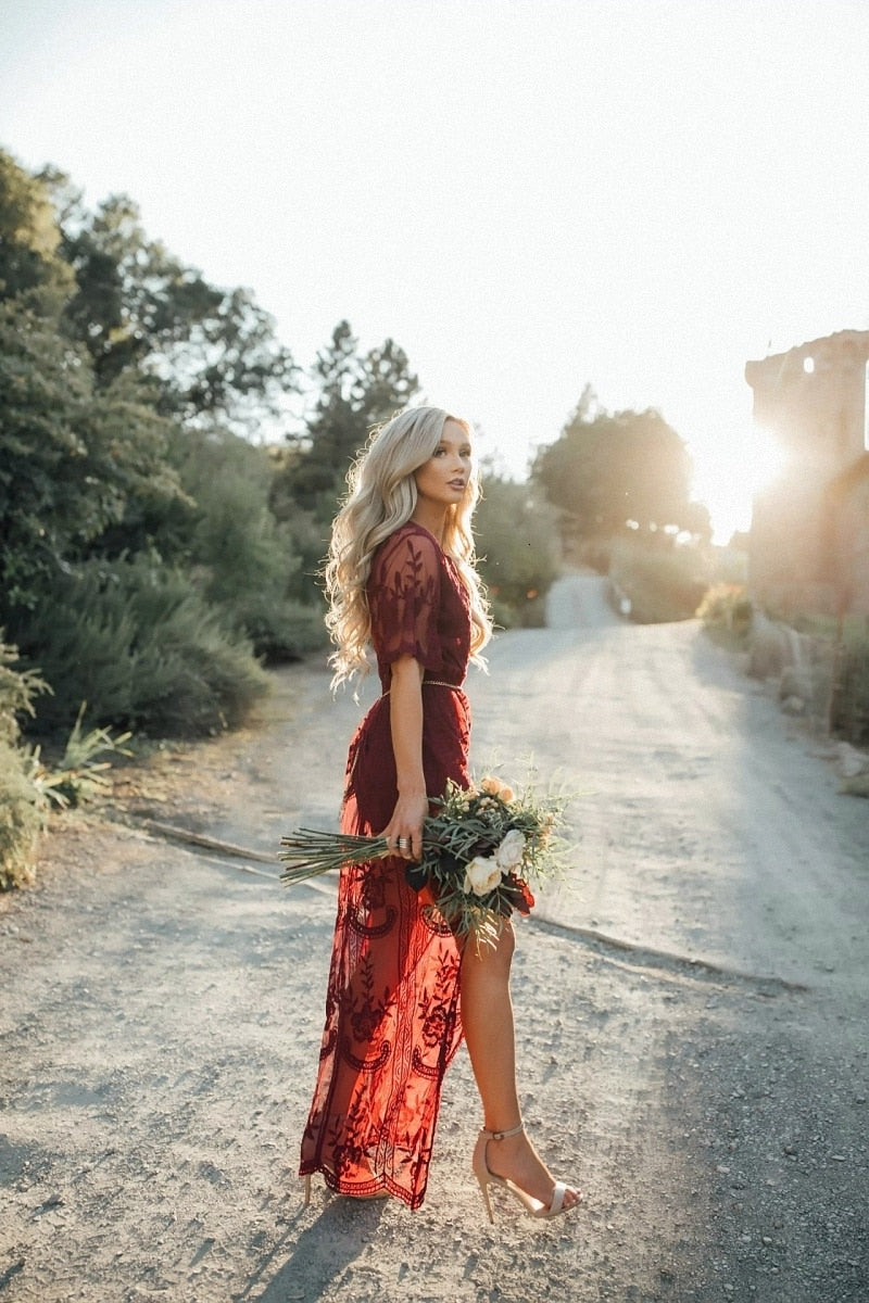 Robe Boho Dentelle Rouge | Infinie Dentelle