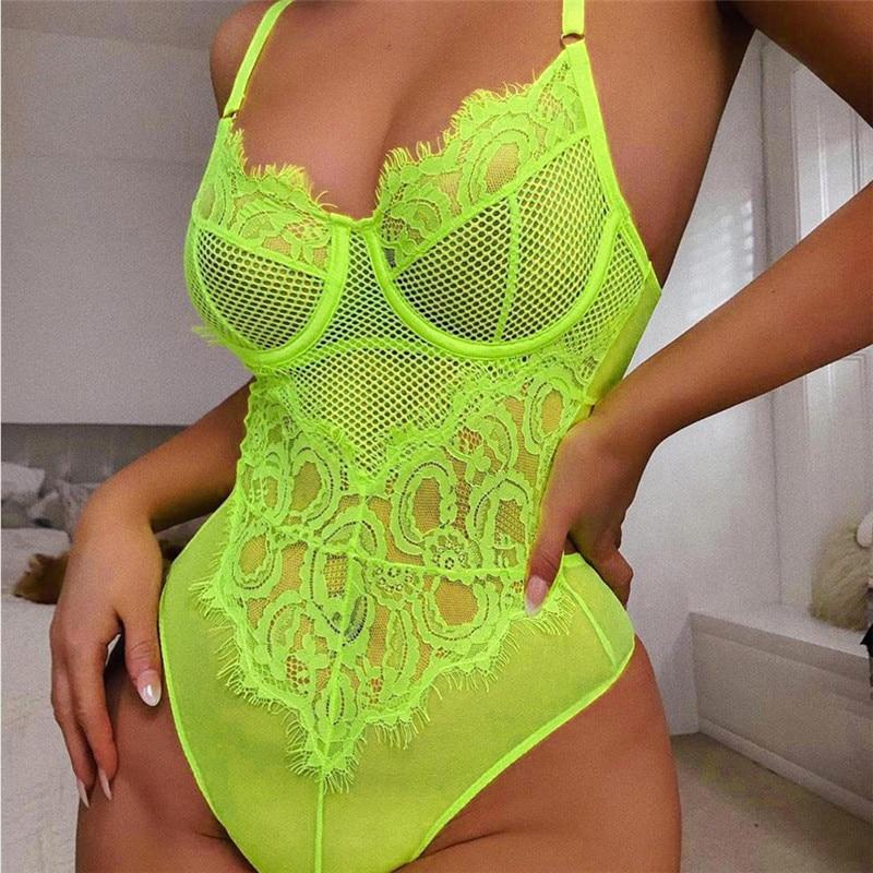 Body Dentelle Jaune Fluo