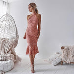 Robe Dentelle Dos Nu Rose Poudre | Infinie Dentelle