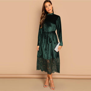 Robe Longue Dentelle Verte