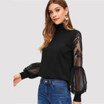 Top Dentelle Manche Longue Noir